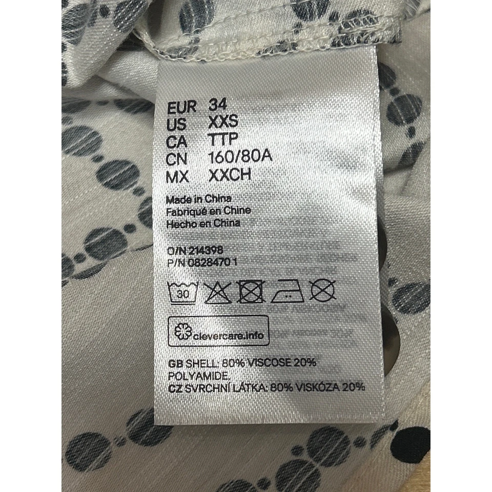 H&M Cream White Silky Satin Puff Sleeve V-Neck Button Up Blouse Shirt Top Sz XXS - Image 4 of 4