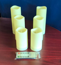 Set of 6 Ivory Flameless LED Pillar Candles, Remote Control, Battery