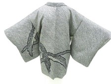 JAPANESE KIMONO HAORI COAT BLACK 75cm 2 ft 6 in PURE SILK EE3661