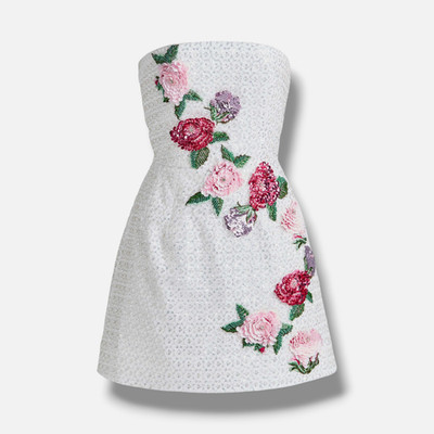 Helsi Women's White Frida Sequin Beaded Floral Applique Mini Dress Size L