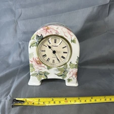 Vintage Germany Grayshott Pottery Porcelain Quartz Mantel Clock, Flowers Pattern