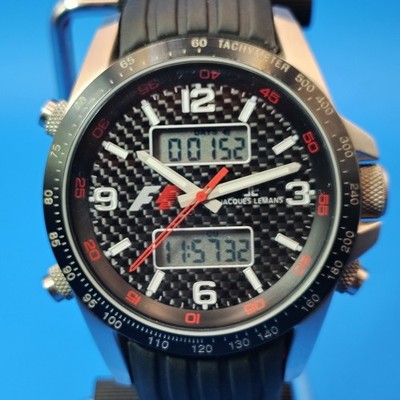 Vintage 2010 Jacques LeMans Formula 1 Ana-Digi Dual Time 43mm Mens Quartz Watch