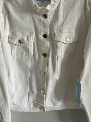 DRAPER JAMES Women's Denim Jacket Ivory Ruffle Trim Neckline Pretty Plus XXL