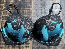 Vintage Victoria  s Secret Push-Up Bra Teal Black Floral Lace Size 38D NWT 