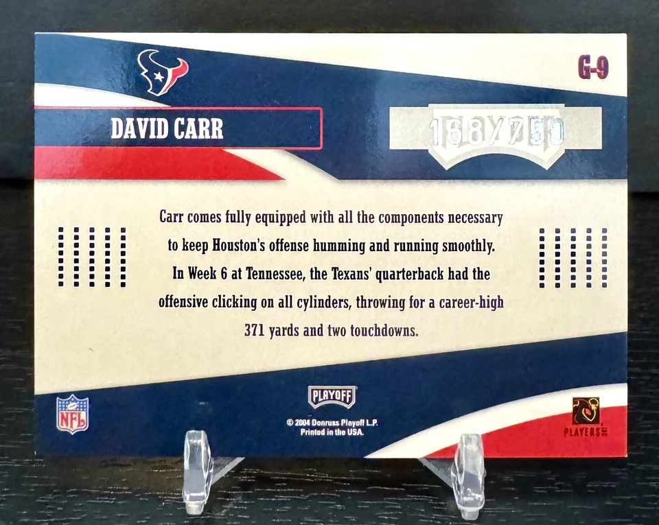 2004 Playoff Prestige #G-9 David Carr Gamers #/750 - Image 2 of 2