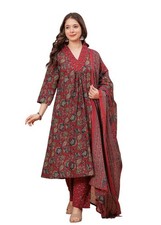 Women's Cotton Anarkali Printed Kurta with Palazzo  Dupatta