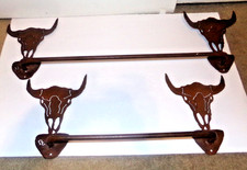 Set of 2 Metal Texas Longhorn Steer Ox Bull Wall Towel Racks Rustic Look 16" 24"
