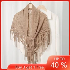 Fashion Triangle Knitted Scarf Women's Elegant Tassel Shawl Wrap Top Hollow Out