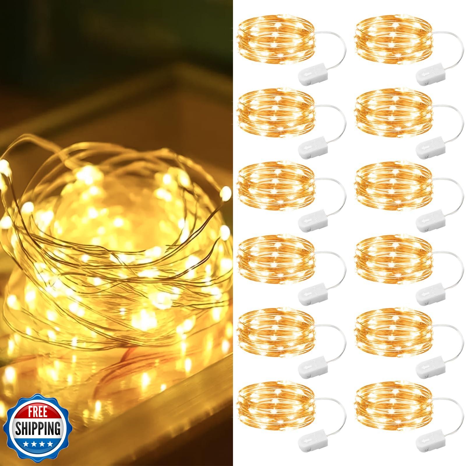 ZSJWL 12 Pack 7Ft 20 LED Mini Battery Fairy Lights for Decor