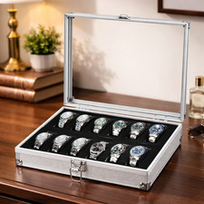 Lockable Aluminum Watch Display Case 12 Slot Watch Jewelry Storage Showing Box