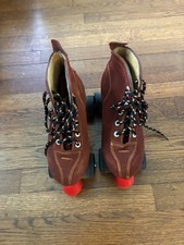 Retro Brown Leather Quad Roller Skates - Red ...