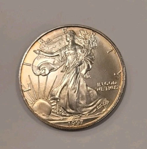 1997 American Silver Eagle Gem Brilliant Uncirculated. Color