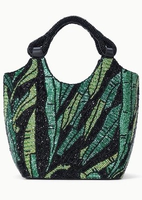 NWT Staud Beaded Cote Bag Green Palm Handbag 9.8  W x 7.3  H x 6.3  D