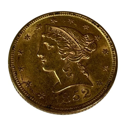 US Mint Gold Coin 1852 Liberty Head Half Eagle $5 Gold Piece Vintage Americana