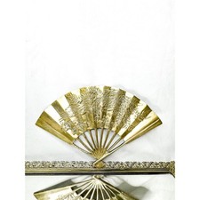 Vintage Brass Oriental Fan with Dragon or Phoenix Chinoiserie cottagecore,