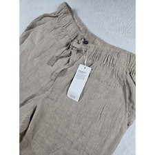 Eileen Fisher Puckered Organic Linen Stripe Wide Ankle Pant Wheat XXS S6YCN