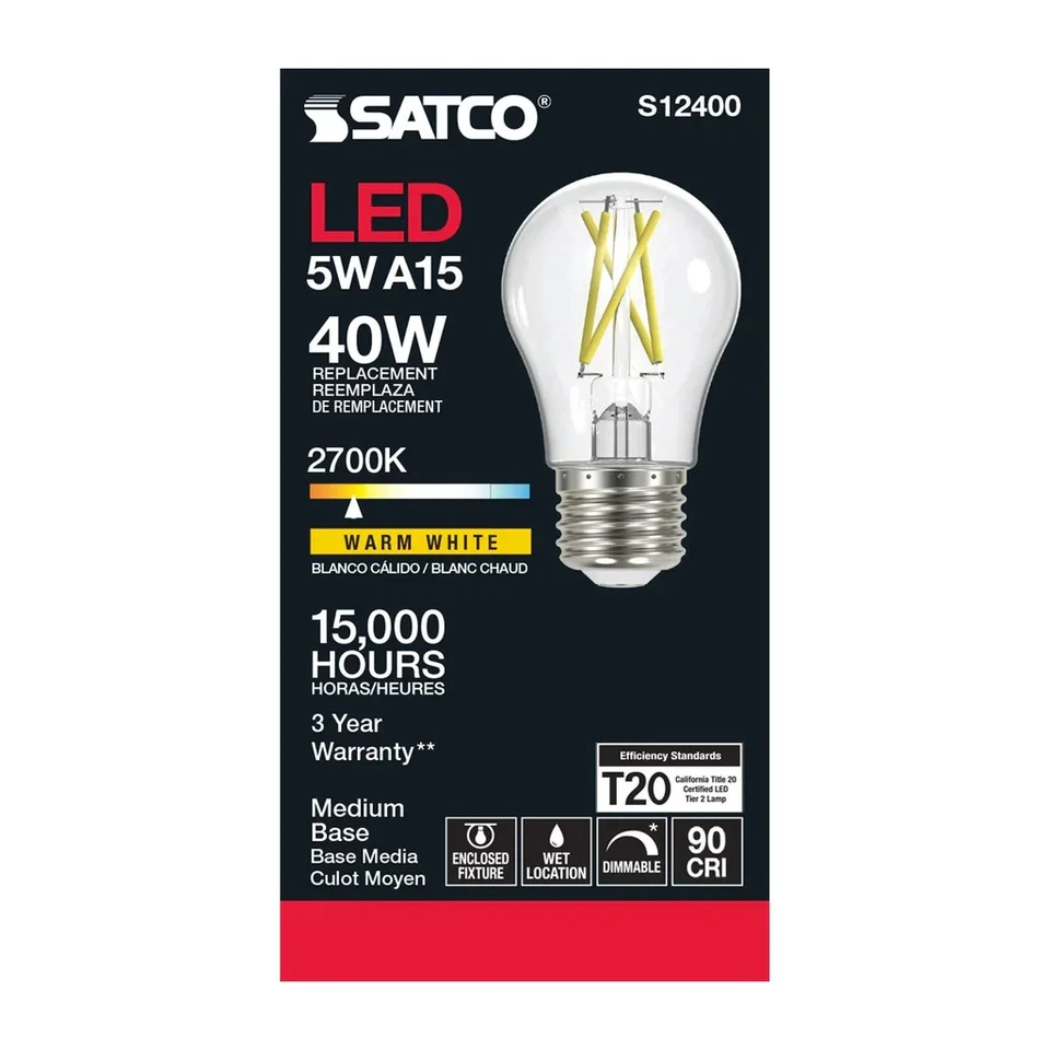 5 Watt LED A15 - Clear - Medium Base - 2700K - 90 CRI - 120 Volt -  6 Pack - Image 4 of 4
