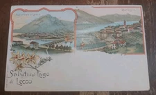 CARTOLINA D'EPOCA ORIGINALE LECCO SALUTI DAL LAGO DI Fiori LIBERTY BELLAGIO 