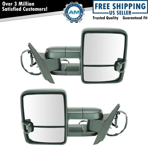 Tow Mirror Power Heated LED Signal Spotlight Textured Black Pair Set for GM New