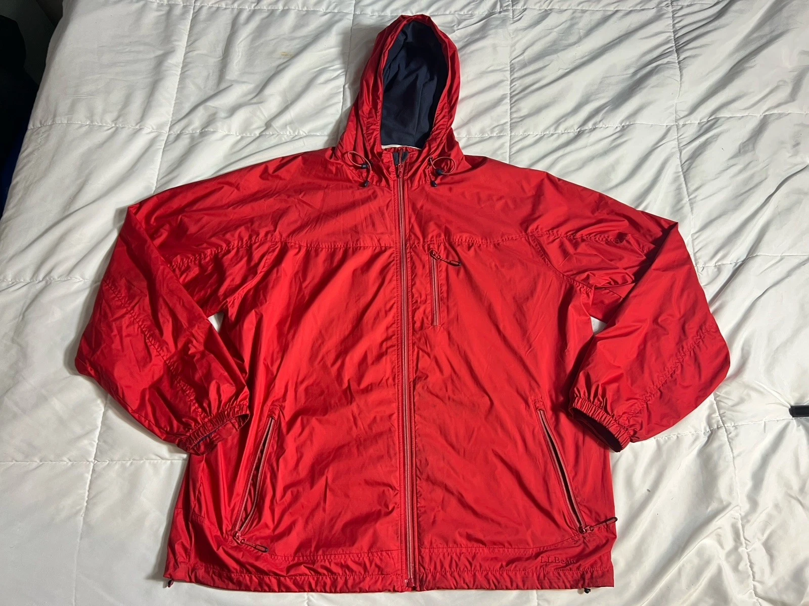 LL Bean Tall XL Hooded Light Windbreaker Jacket Men's Red Full Zip Pockets