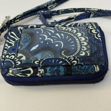 Vera Bradley Zip ID Case with Lanyard Patterned Blue Paisley Fabric