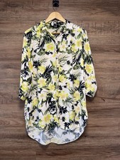 K&D London Tropical Floral Longline Shirt Dress - Lime & Yellow  - UK 8