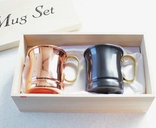 Japanese Pure Copper Mug Pair Set Black Pink 12oz Tsubame Japan Gift Box