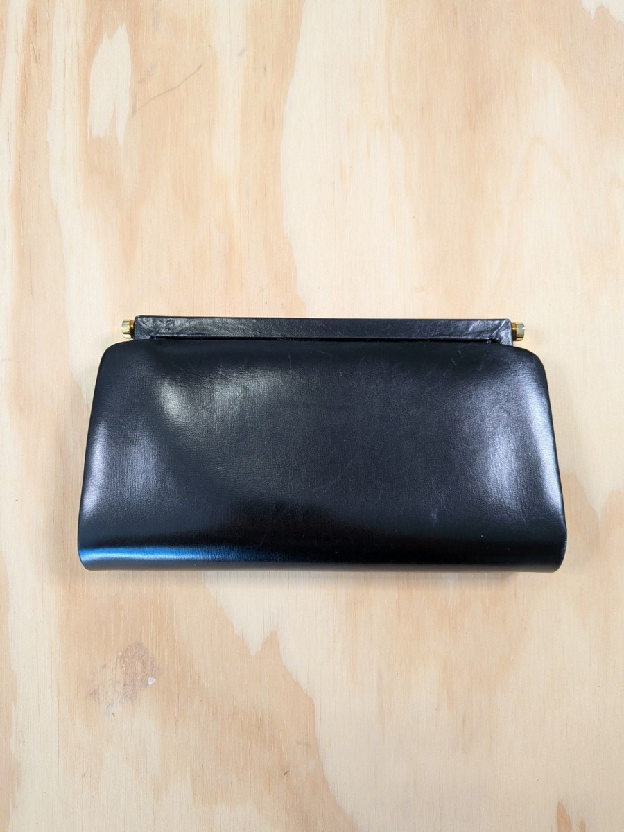 Vintage A. Antinori Roma Black Leather Clutch with Gold Bamboo Clasp View 3