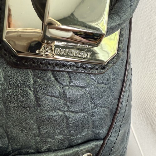 B. Makowsky Dark Grey Croc Embossed Large Leather Shoulder Tote Purse Bag Logo - Picture 11 of 13