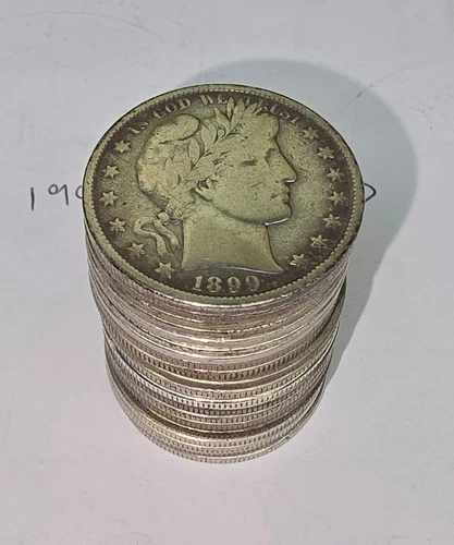 1 ROLL 20 COINS MIX SILVER HALF DOLLARS: BARBER WALKING LIBERTY FRANKLIN