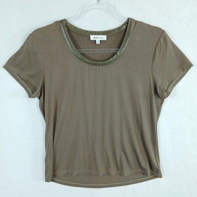 Another Love Womens Live Faux Leather Trim Top Size S Olive Green