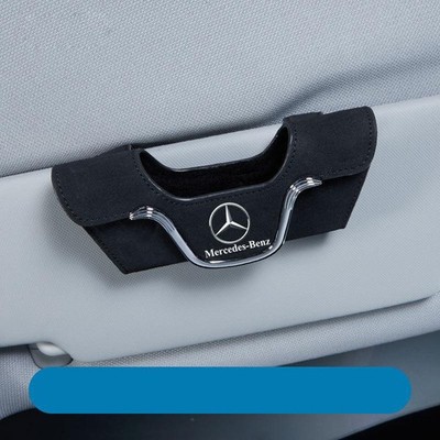 Car Sun Visor Sunglasses Box Card Holder For Mercedes Benz Black Suede Leather