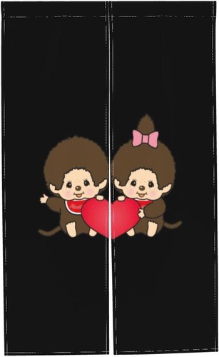 Monchhichi curtains, Japanese-style noren curtains, stylish screens. Black 033 - Picture 3 of 8