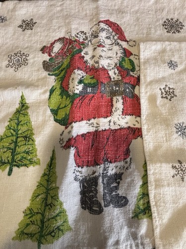 Vintage Christmas MC Hand Towels Linen Santa And Christmas Trees Set Of 2 - Picture 2 of 5