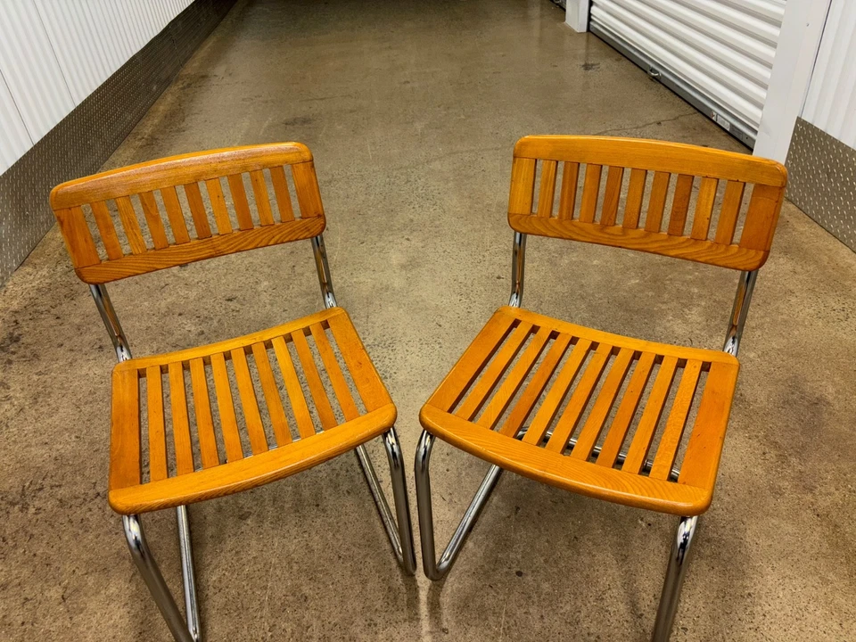 Sillas Cesca vintage modernas de mediados de siglo estilo Marcel Breuer de listones de madera Foto 3 de 4