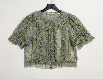 Women Doen Collared Floral Short Sleeve Blouse Top