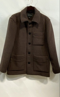 #ad Club Monaco Men#x27;s Chore Coat Jacket Brown Houndstooth Wool Blend Size L $55.24