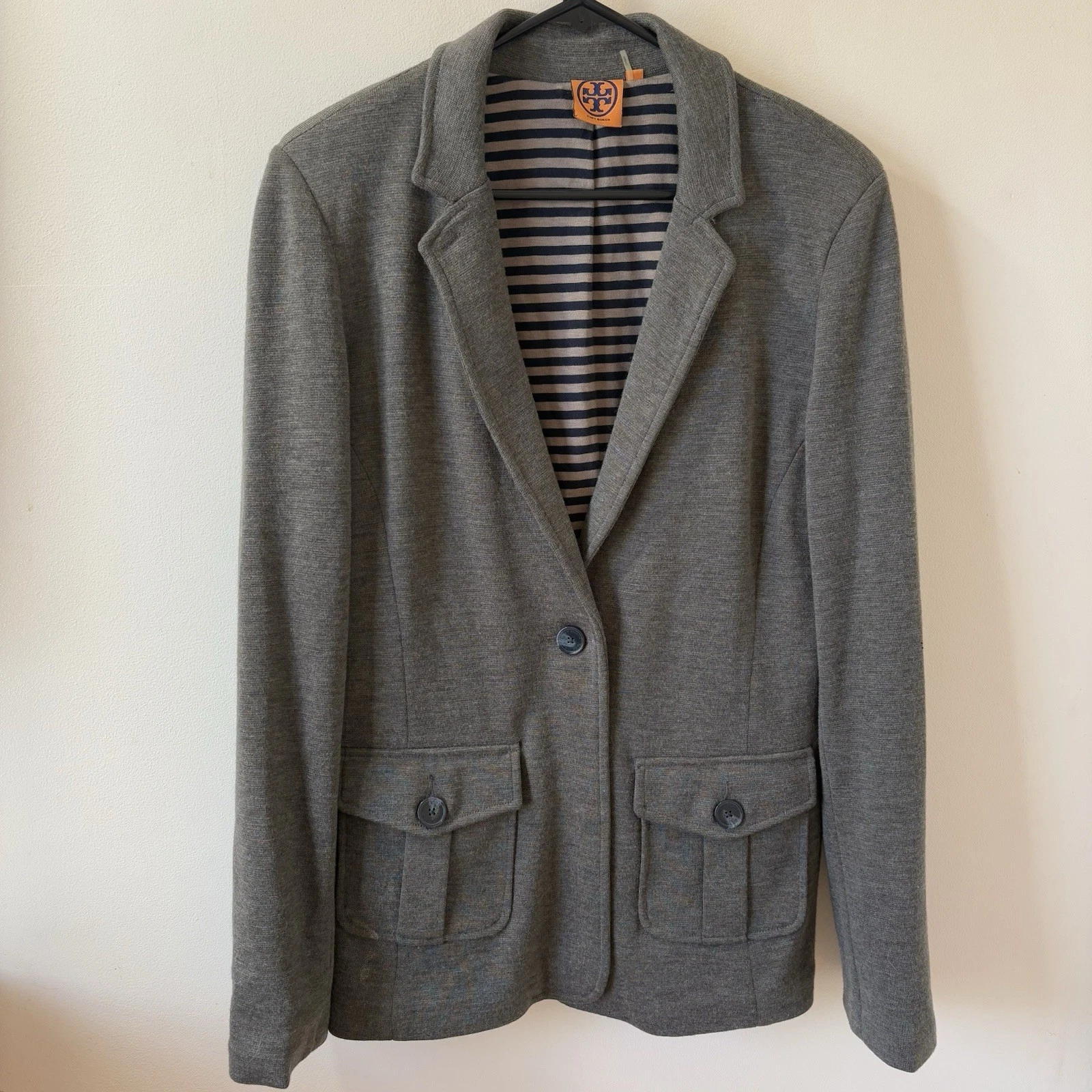 Tory Burch maglione giacca blazer donna grande marrone grigio tasche misto lana