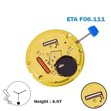 ETA F06.111 Swiss Made Watch Movement- 3Hands- White Date Disk At 6-Height:4.97.