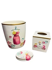Hand Painted Poly Resin "Dream Big" Waste Basket, tissue & Soap Dish Set