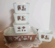 Pyrex EARLY AMERICAN Refrigerator Dish Set Full 8 pc   + 1 Sm Extra Dish   Read