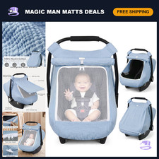 Infant Car Seat Cover Canopy with Mesh Window - Baby Boy Muslin Carseat Protecto