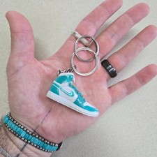 Shoe Keychain Nike Air Jordan Hand Painted Teal White Sneaker Mini Collectible