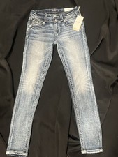 Miss Me Los Angeles Women's Blue Embellished Ankle Skinny Jeans Stretch Denim