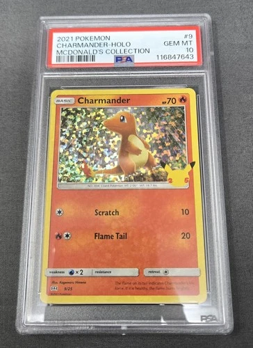 2021 POKEMON MCDONALD'S COLLECTION 25TH ANNIVERSARY 9/25 CHARMANDER HOLO PSA 10