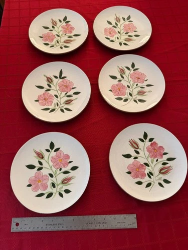 Stangl Pottery Set Of 6 Salad Luncheon Plates 8” Wild Rose Vintage