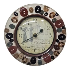 Button Pattern Wall Clock 8" Round Firstime Mfg Battery Operated