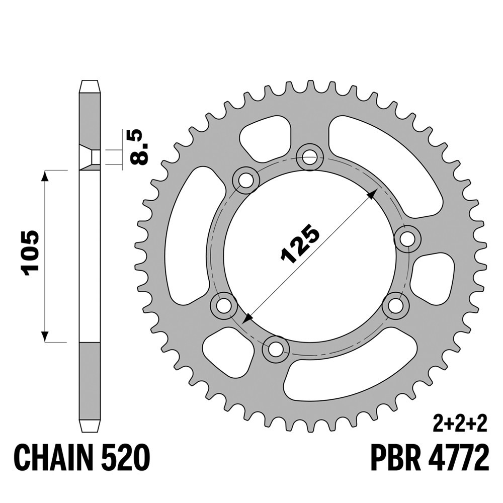 Pignon arrière PBR pas 520 47 dents Ergal moto Scorpa T-Ride 290 2011 2012 2015 2021