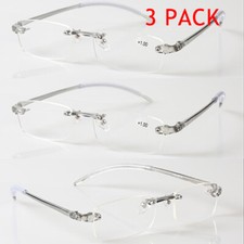 3 PACK TR90 Reading Glasses Elastic Transparent Rimless Flexible Eyeglasses NEW