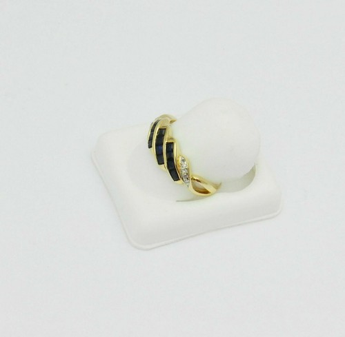 Anello da donna fatto a mano oro giallo 18 carati diamanti zaffiri 1,52 CWT Estate # PR90 - Foto 3 di 4